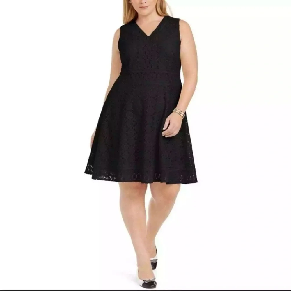 NWT CHARTER CLUB Fit & Flare Lace Overlay Black Knee Length Dress Plus Size 4X - Picture 2 of 10